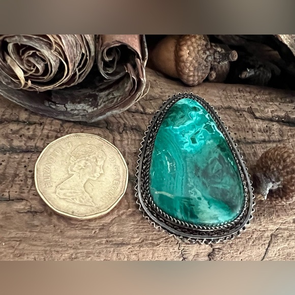 🔥Host Pick🔥Large Israel Eilat Stone Pendant Necklace Sterling Green Turquoise 2” - Picture 4 of 12